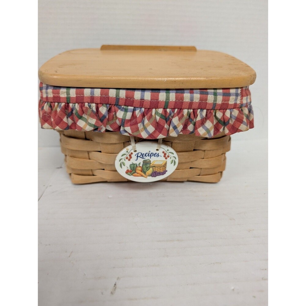 Longaberger 1998 8JS Recipe Handwoven Basket With Cloth Plaid Liner
